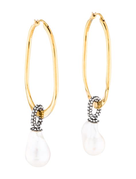 celine baroque pearl hoop earrings|Celine Earrings .